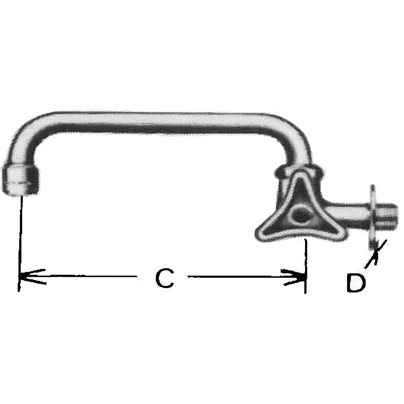 FAUCET WALL R-HAND WITH OVERHEAD SWIVEL SPOUT & AERATOR 13(1/2)