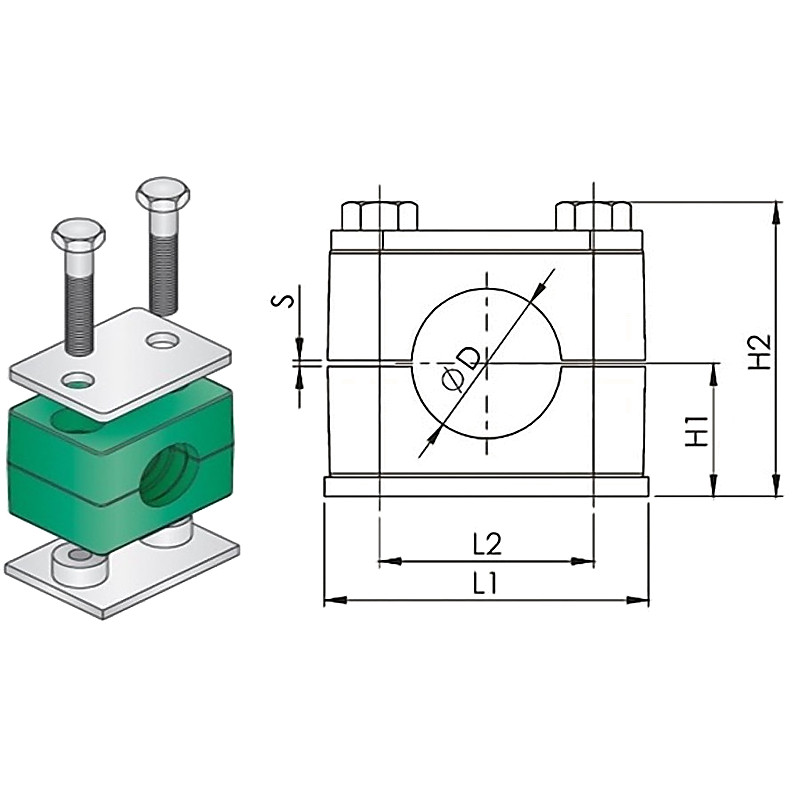 CLAMP TUBE POLYPROPYLENE WITH WELD PLATE STANDARD 6.4MM