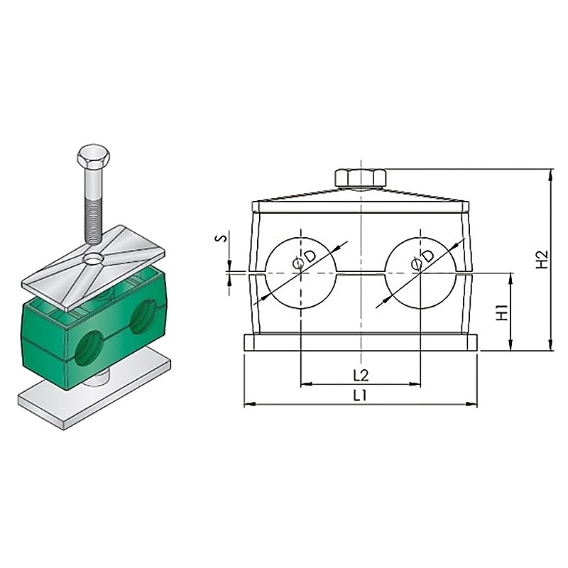 CLAMP TUBE POLYPROPYLENE WITH WELD PLATE TWIN 6.4MM